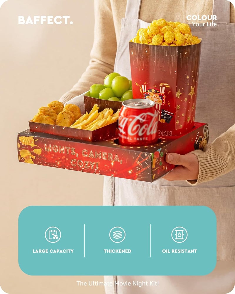 baffect Movie Night Snack Trays 100pcs Include 20 Movie Night Trays, 20 Popcorn Boxes, 20 Salad Bowls, 20 Nacho Bowls, 20 Movie Party Invitations, Outdoor Movie Night Supplies For Nacho Bar - Image 2