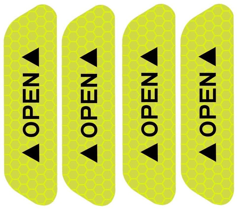 Shop360 Car Door Reflective Open Sign Fluorescent Warning Sticker Night Decal Anti-Collision Mark N66 high risk Safety(4 – Pieces), Universal Auto & Conspicuity nylon fabric Vinyl Strip(Lemon Green)