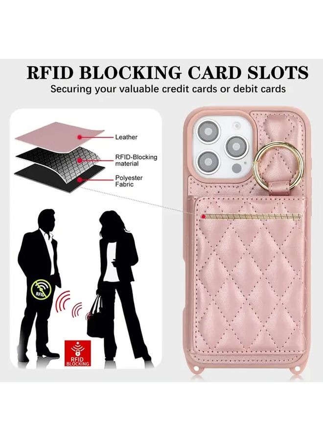 Dark Pink Plaid RFID Blocking Crossbody Phone Case Wallet With Card Holder And Makeup Mirror Compatible With iPhone 12 Pro - Image 2
