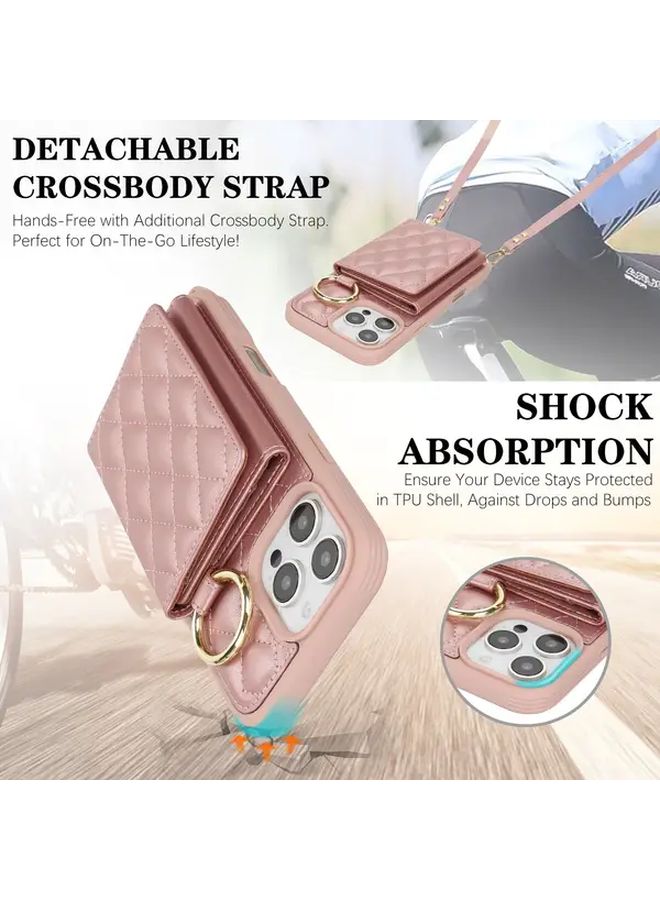 Dark Pink Plaid RFID Blocking Crossbody Phone Case Wallet With Card Holder And Makeup Mirror Compatible With iPhone 12 Pro - Image 5