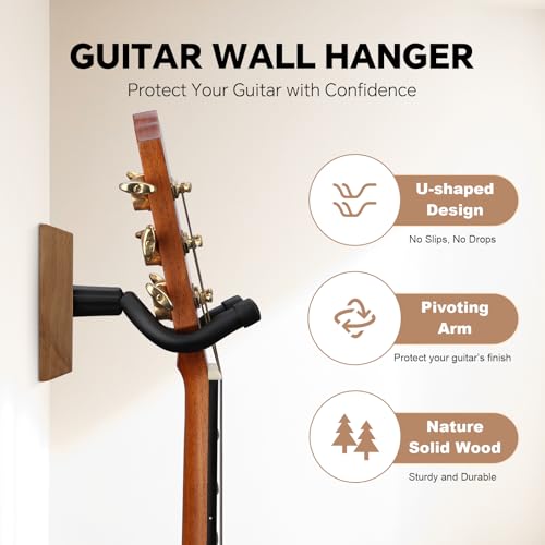Bandpop Guitar Wall Mount - Black Walnut Guitar Hanger with 5pcs Picks for Acoustic, Electric, Bass, Banjo, Mandolin - Image 2