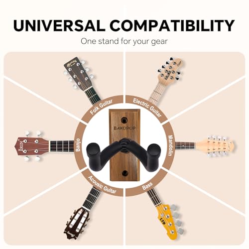 Bandpop Guitar Wall Mount - Black Walnut Guitar Hanger with 5pcs Picks for Acoustic, Electric, Bass, Banjo, Mandolin - Image 4