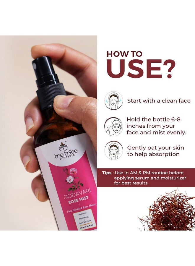 Godavari Rose Mist Face Toner, Pure Distilled Rose Water For Hydration, Brightening & Even Skin Tone - 100 Ml (Pack Of 1)