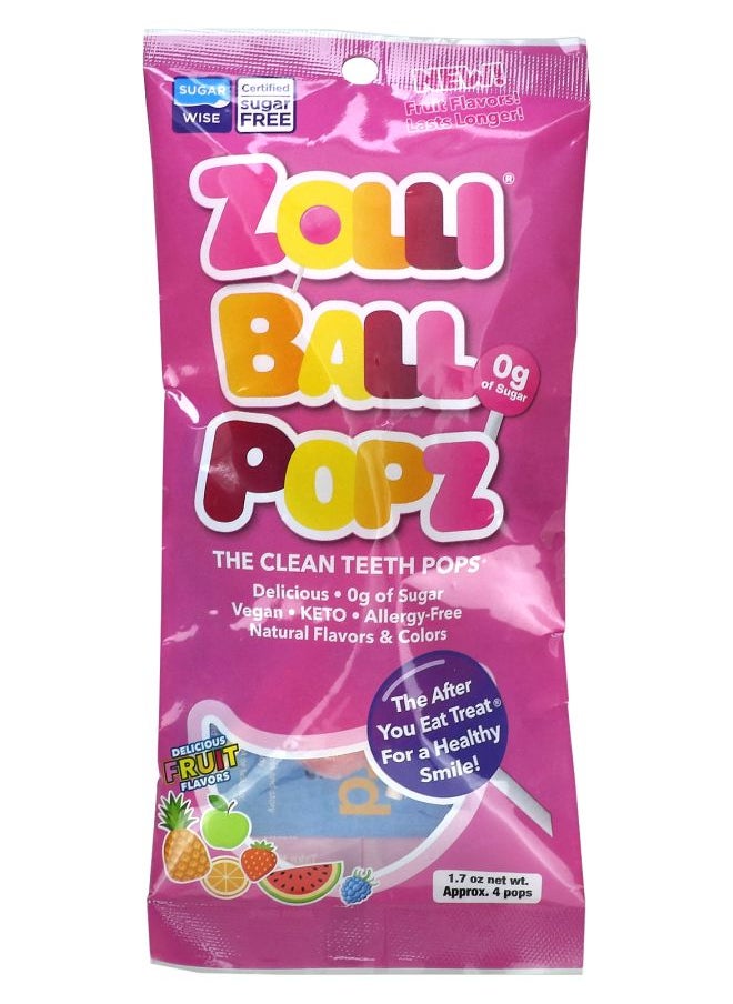 ZOLLIPOPS Zolli Ball Popz The Clean Teeth Pops Delicious Fruit Approx. 4 pops 1.7 oz 