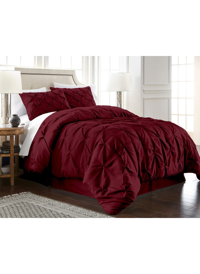 Chezmoi Collection Chezmoi Collection Berlin 3Piece Pintuck Pinch Pleat Bedding Comforter Set King Burgundy 