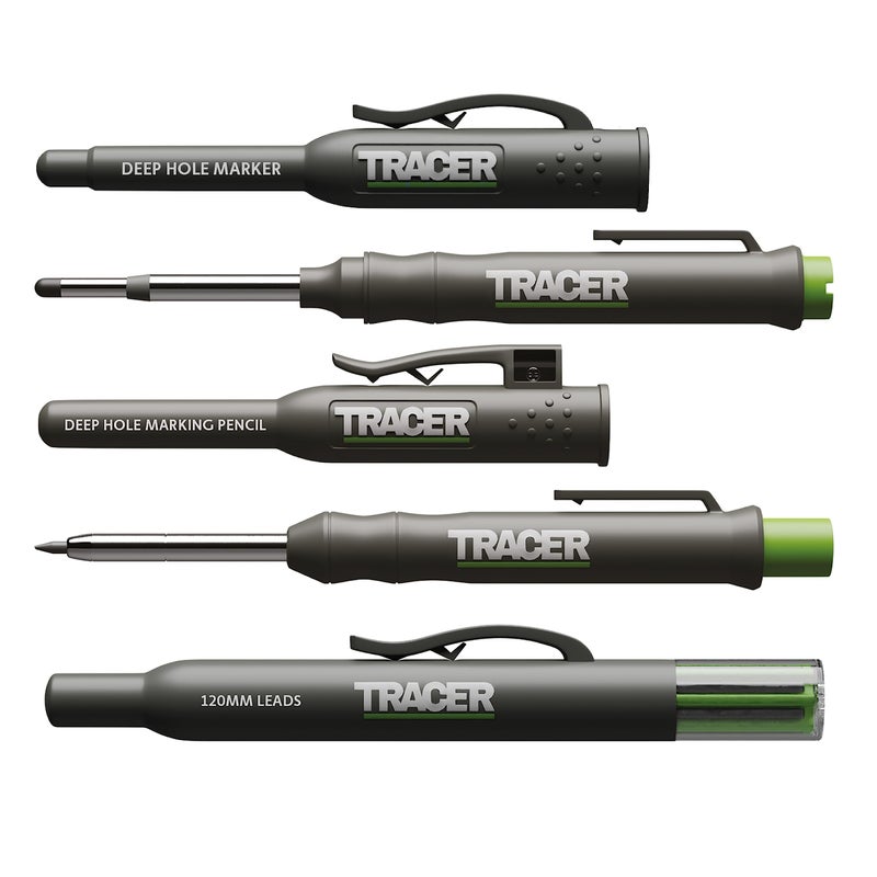 Tracer مجموعة أدوات تعليم الثقوب العميقة من تريسر - (تشمل قلم تعليم دائم مزدوج الطرف، قلم بناء للثقوب العميقة، 6x علبة استبدال الرصاص مع حزام الموقع) - Image 1