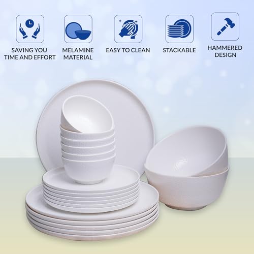 MARKET 99 White Melamine Dinner Set 20 Pieces | Premium Dinnerware with 6 Full Plates, 6 Quarter Plates & 8 Bowls | Durable, Lightweight & Elegant Tableware Set for Home, Kitchen & Daily Dining - Image 3