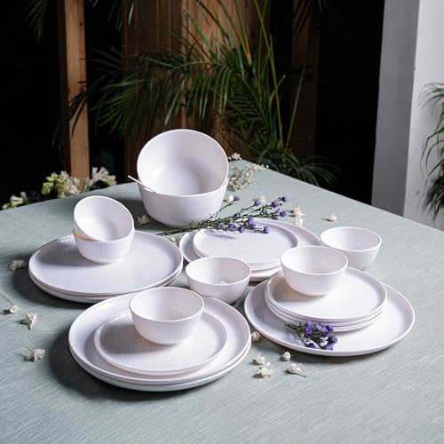 MARKET 99 White Melamine Dinner Set 20 Pieces | Premium Dinnerware with 6 Full Plates, 6 Quarter Plates & 8 Bowls | Durable, Lightweight & Elegant Tableware Set for Home, Kitchen & Daily Dining - Image 2