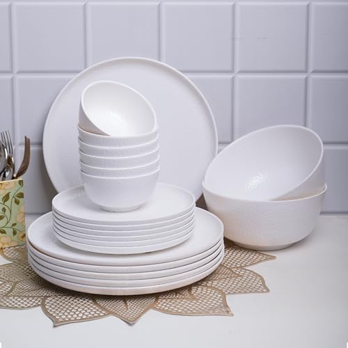 MARKET 99 White Melamine Dinner Set 20 Pieces | Premium Dinnerware with 6 Full Plates, 6 Quarter Plates & 8 Bowls | Durable, Lightweight & Elegant Tableware Set for Home, Kitchen & Daily Dining - Image 1