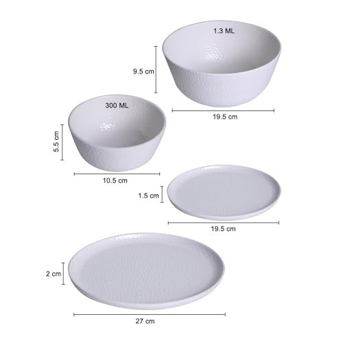 MARKET 99 White Melamine Dinner Set 20 Pieces | Premium Dinnerware with 6 Full Plates, 6 Quarter Plates & 8 Bowls | Durable, Lightweight & Elegant Tableware Set for Home, Kitchen & Daily Dining - Image 4