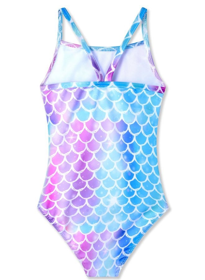 TENVDA Girls One Piece Swimsuits Sport Halter Swimwear Beach Bathing Suit, Mermaid Scale D, 6-7 Years - Image 2
