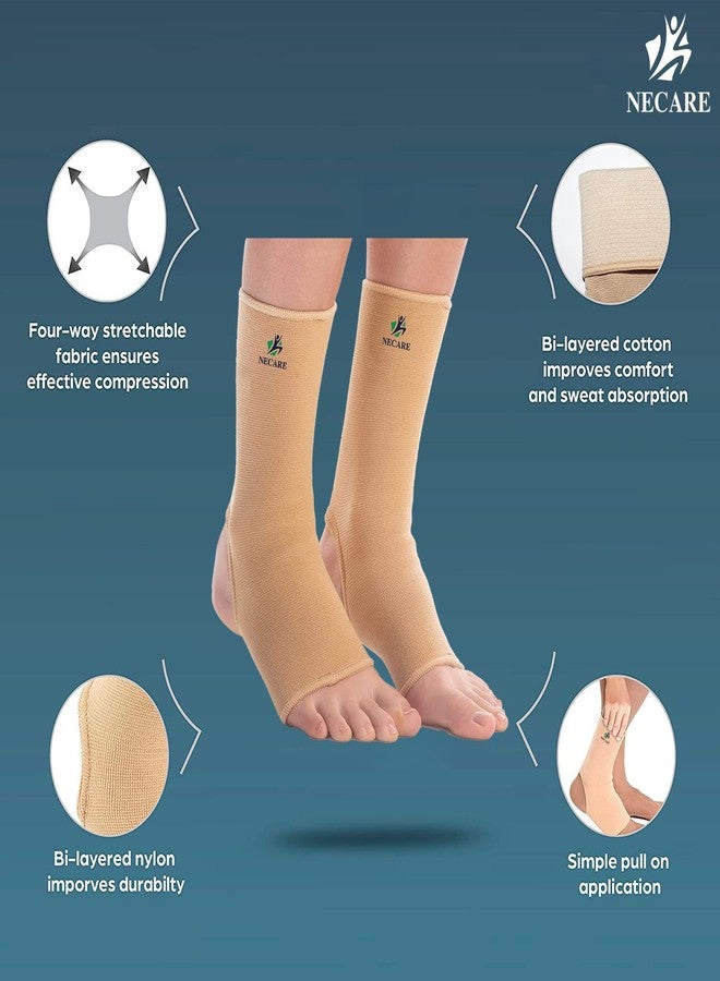 NECARE Premium Blended Nylon Orthopedic Ankle Cap (1 PAIR) | Compression Support for Pain Relief, Sprains, Swelling, Sports & Gym | 4-Way Ankle Sleeves For Men & Women (XXL, BEIGE) - Image 3