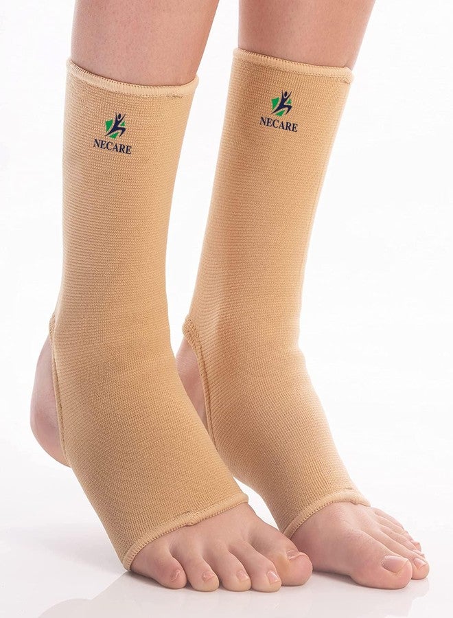 NECARE Premium Blended Nylon Orthopedic Ankle Cap (1 PAIR) | Compression Support for Pain Relief, Sprains, Swelling, Sports & Gym | 4-Way Ankle Sleeves For Men & Women (XXL, BEIGE) - Image 1