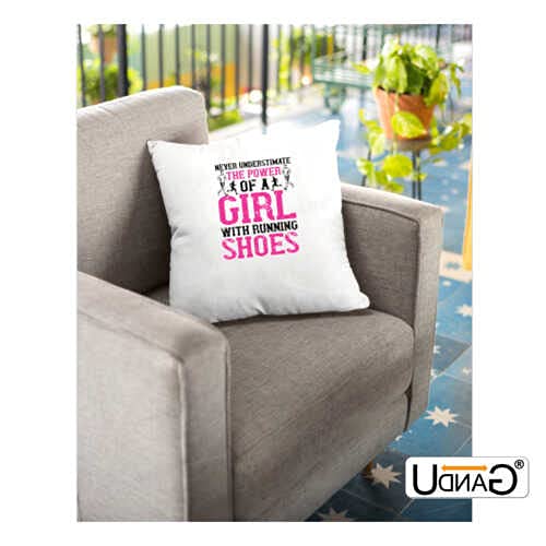 UDNAG UDNAG White Polyester 'Running | Never Understimate The Power of a Girl with Running Shoes' Pillow Cover [16 Inch X 16 Inch]  - Image 3