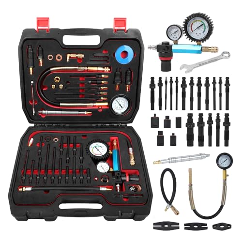 DUOYI 46PCS Compression and Leakage Test Kit Petrol & Diesel Engine Compression Tester Automotive Cylinder Leak Down Tester Kit with Dual Gauge Engine Compression Tester Kit for HDi, TDCi, Pumpe Duse Engine - Image 1