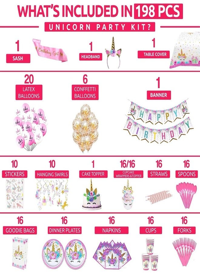 RFAQK Unicorn Birthday Decorations - Unicorn Party Decorations for Girls Serves 16 Includes Happy Birthday Banner,Napkins,Cake Topper,Headband,Sash & Large Tablecloth for Creating Themed Party - Image 2