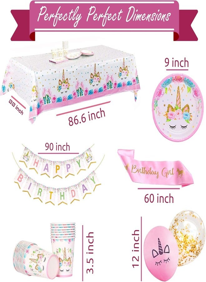 RFAQK Unicorn Birthday Decorations - Unicorn Party Decorations for Girls Serves 16 Includes Happy Birthday Banner,Napkins,Cake Topper,Headband,Sash & Large Tablecloth for Creating Themed Party - Image 5