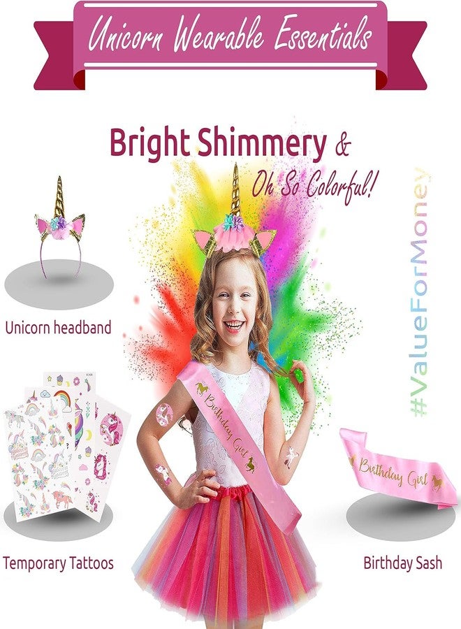 RFAQK Unicorn Birthday Decorations - Unicorn Party Decorations for Girls Serves 16 Includes Happy Birthday Banner,Napkins,Cake Topper,Headband,Sash & Large Tablecloth for Creating Themed Party - Image 3