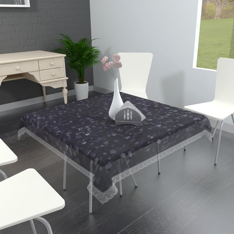TANLOOMS PVC Bubble Transparent with Silver Lace 4 Seater Square Dining Table Covers Size60 x 60 Inches - Image 1