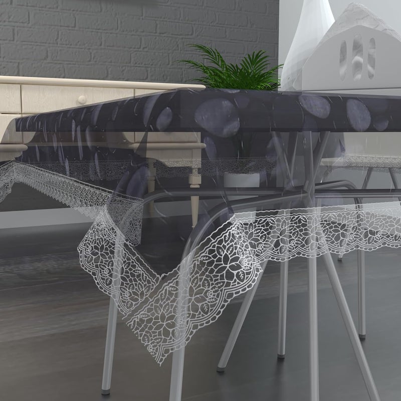 TANLOOMS PVC Bubble Transparent with Silver Lace 4 Seater Square Dining Table Covers Size60 x 60 Inches - Image 2