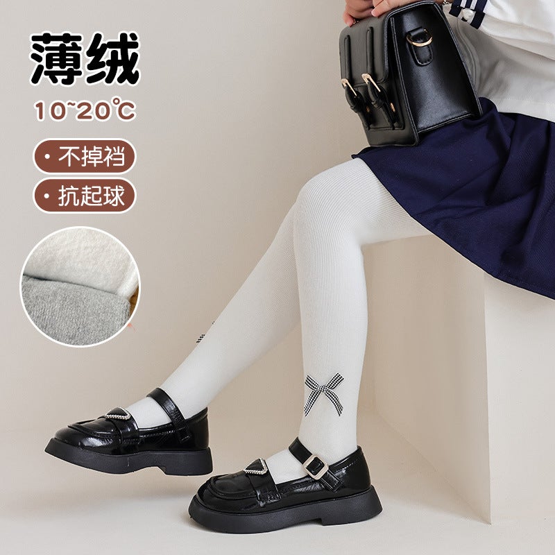 Girls' Fleece-Lined Leggings Medium Thick Thin Velvet Pantyhose Baby Outer Wear Western Style Children Houndstooth Winter - Image 3