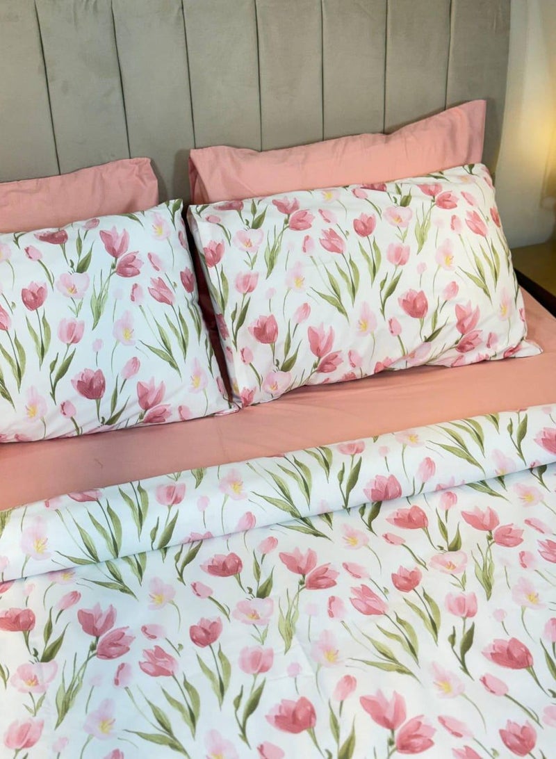 Yarlin-Bed Set (Flat Bedsheet for 200 cm beds and 2 Small Pillowcases (Pink Lotus) Design