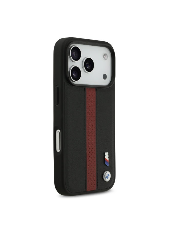 BMW iPhone 17 Pro Max Cover PU Leather Case / With Perforated Stripes & Metal Logos - Image 4