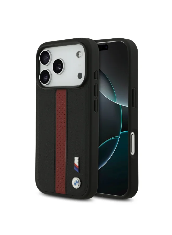 BMW iPhone 17 Pro Max Cover PU Leather Case / With Perforated Stripes & Metal Logos