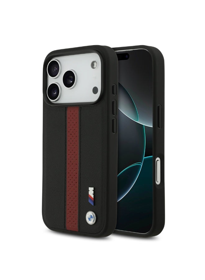 BMW iPhone 17 Pro Max Cover PU Leather Case / With Perforated Stripes & Metal Logos - Image 2