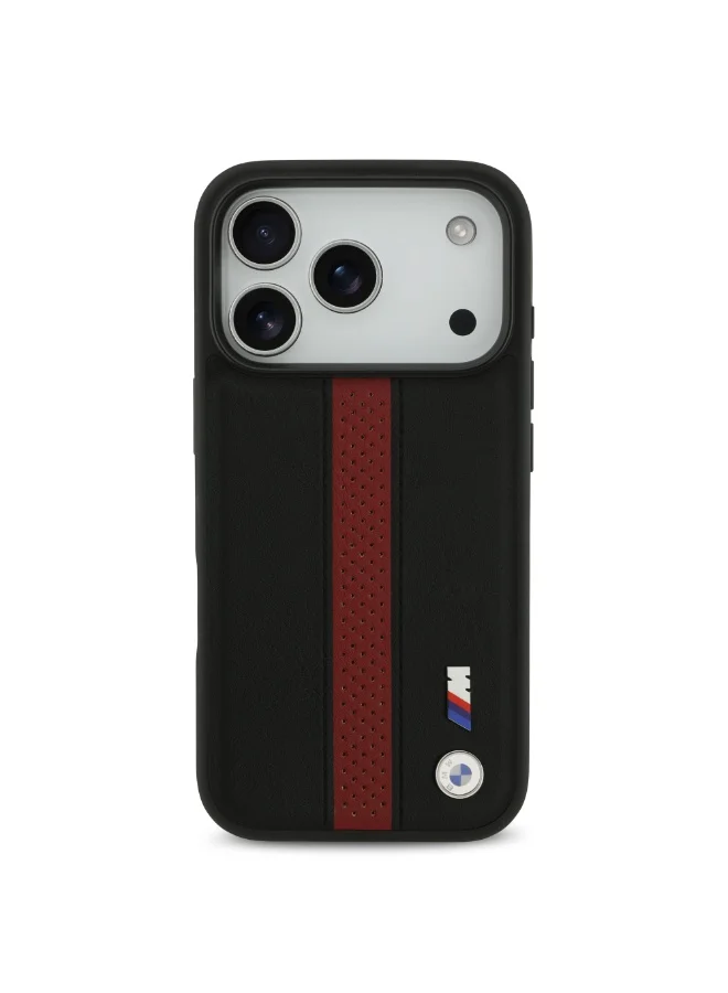 BMW iPhone 17 Pro Max Cover PU Leather Case / With Perforated Stripes & Metal Logos
