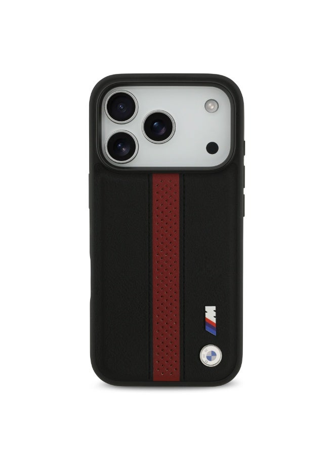 BMW iPhone 17 Pro Max Cover PU Leather Case / With Perforated Stripes & Metal Logos - Image 1