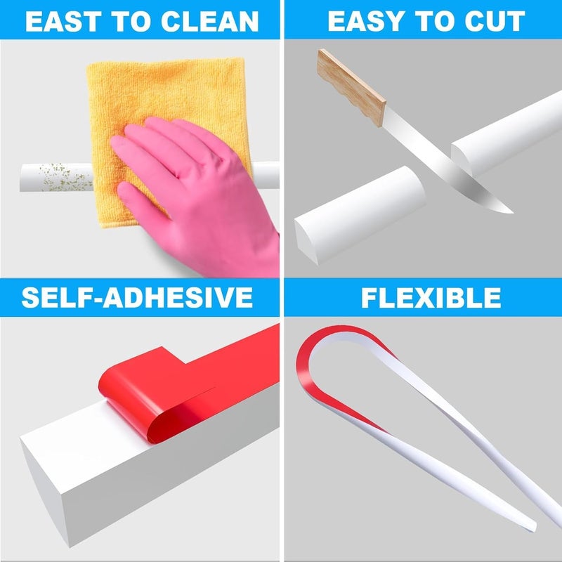 Duzzy 59 Inch Flexible Quarter Round Molding, Silicone Rubber Peel and Stick Shower Water Barrier Suitable for the Shower Corner or Kitchen Countertop Sink and Cooktop - Image 5