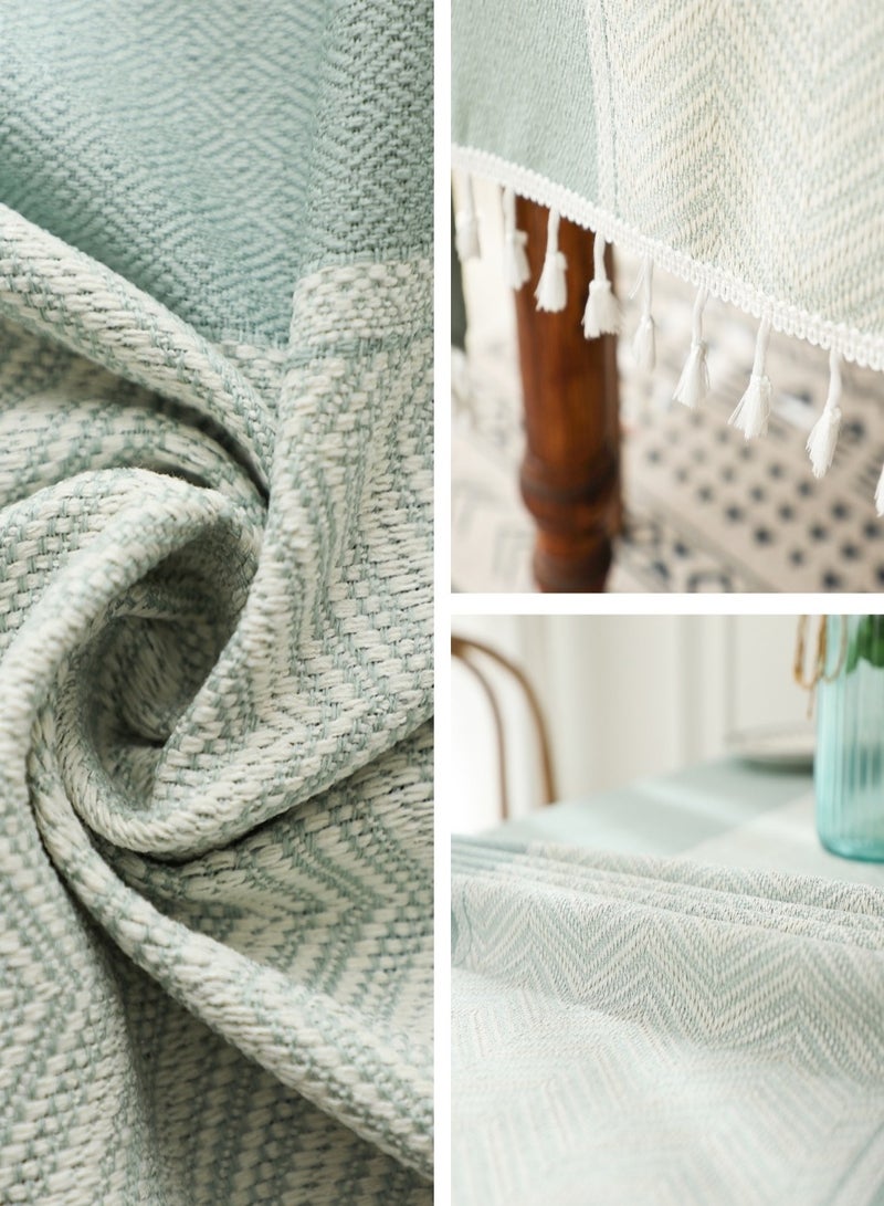 140cm *180cm Wrinkle-Resistant Green Tablecloth, Cotton and Linen Tablecloth, Rectangular Tablecloth, Soft Tassel Fabric Tablecloth for Kitchen Restaurant Outdoor Party,  Can Accommodate 4-6 People  - Image 5