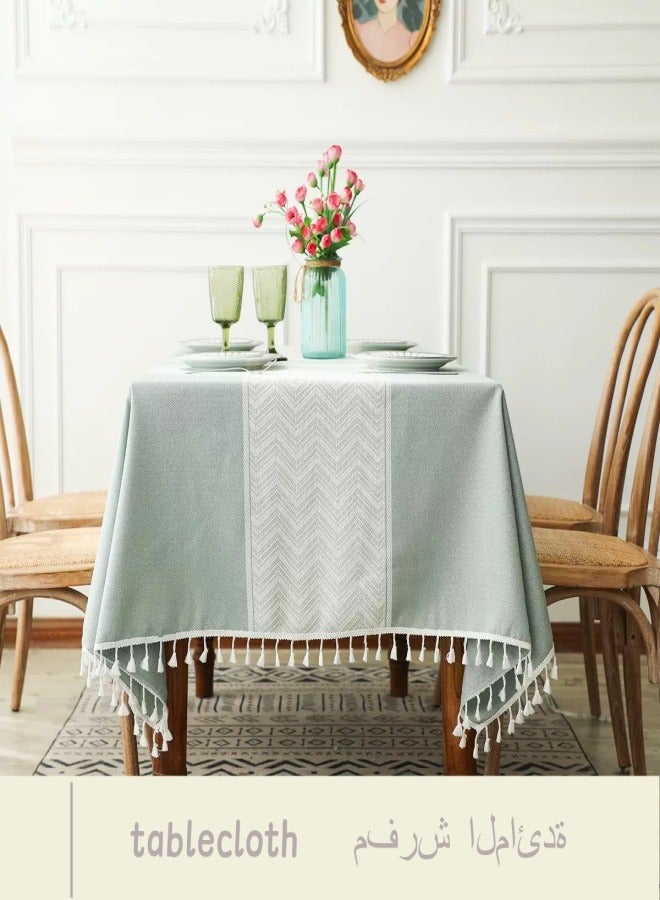140cm *180cm Wrinkle-Resistant Green Tablecloth, Cotton and Linen Tablecloth, Rectangular Tablecloth, Soft Tassel Fabric Tablecloth for Kitchen Restaurant Outdoor Party,  Can Accommodate 4-6 People  - Image 1