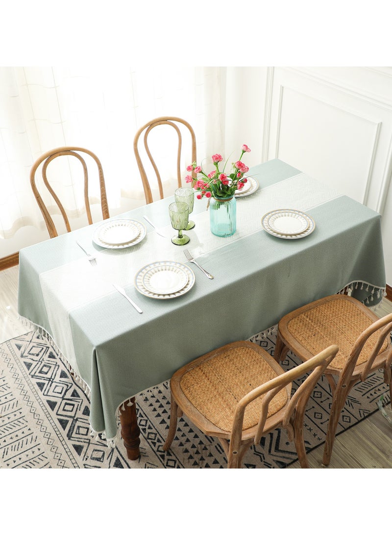 140cm *180cm Wrinkle-Resistant Green Tablecloth, Cotton and Linen Tablecloth, Rectangular Tablecloth, Soft Tassel Fabric Tablecloth for Kitchen Restaurant Outdoor Party,  Can Accommodate 4-6 People  - Image 2