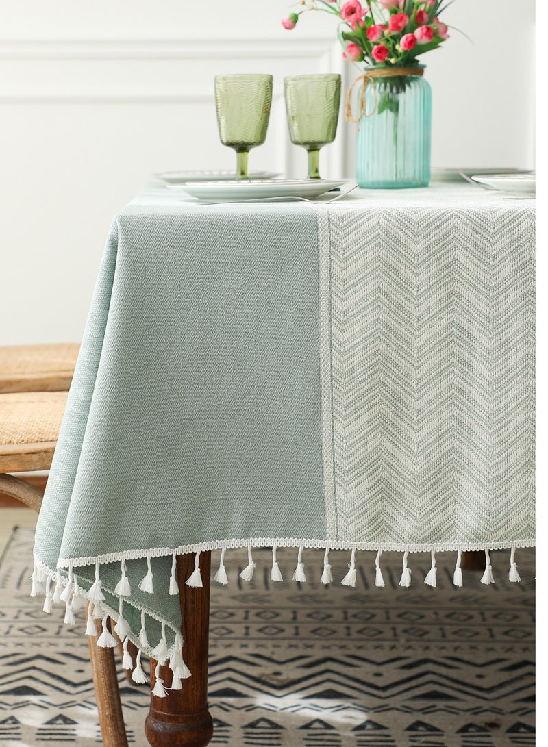 140cm *180cm Wrinkle-Resistant Green Tablecloth, Cotton and Linen Tablecloth, Rectangular Tablecloth, Soft Tassel Fabric Tablecloth for Kitchen Restaurant Outdoor Party,  Can Accommodate 4-6 People  - Image 4