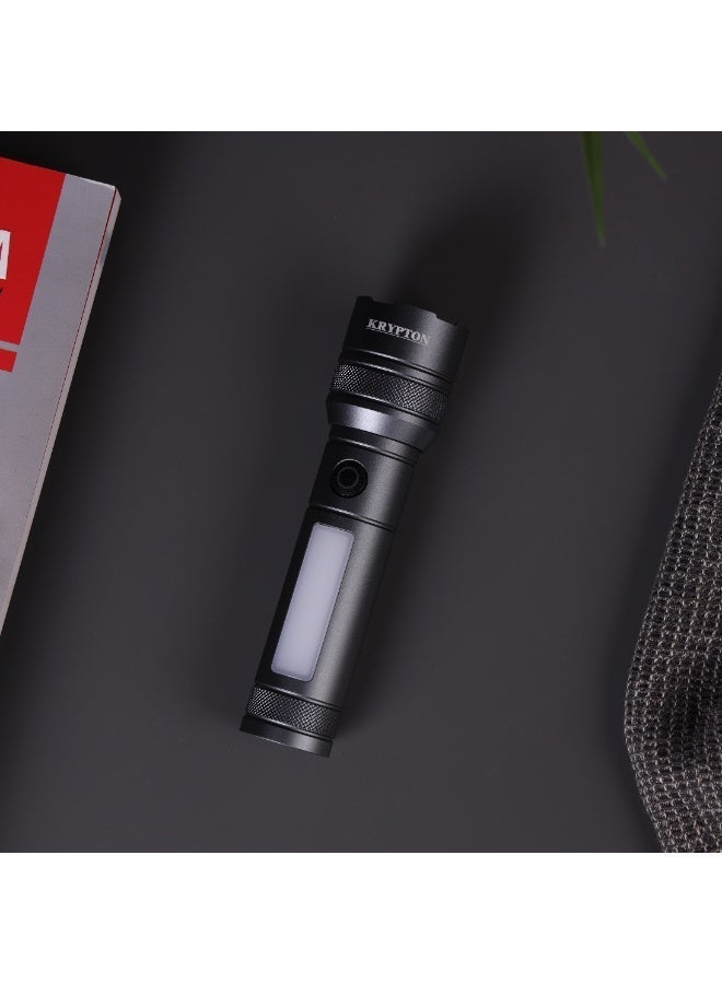 Krypton Zoomable LED Flashlight KNFL5491 | 10W High Power Torch, Type-C Rechargeable, Multiple Light Modes, Aluminum Body, Indoor & Outdoor Use – Black - Image 5
