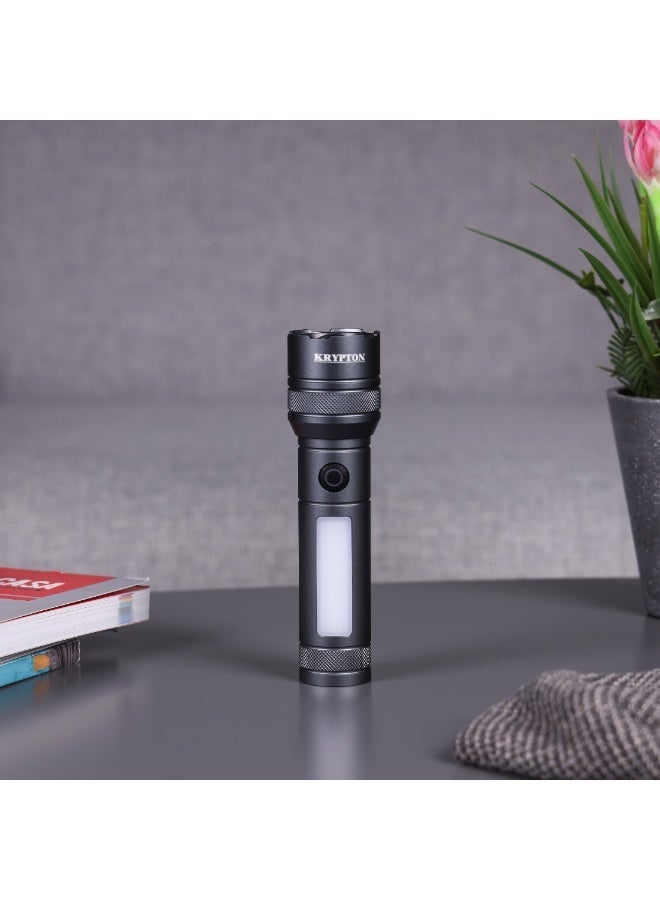 Krypton Zoomable LED Flashlight KNFL5491 | 10W High Power Torch, Type-C Rechargeable, Multiple Light Modes, Aluminum Body, Indoor & Outdoor Use – Black - Image 4