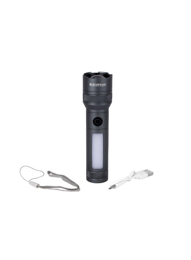 Krypton Zoomable LED Flashlight KNFL5491 | 10W High Power Torch, Type-C Rechargeable, Multiple Light Modes, Aluminum Body, Indoor & Outdoor Use – Black - Image 3