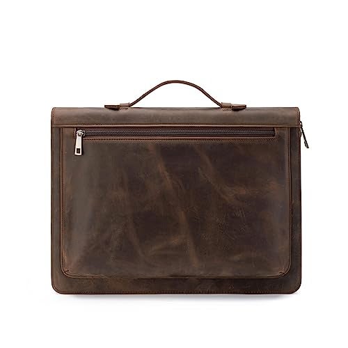 YIWEN Handmade Leather Portfolio with Handle Zippered Front Pocket Writing Pad Clip Letter Size Notepad Holder Professional Business Padfolio for Men Women Dark Khaki Crazy Horse Leather - Image 1