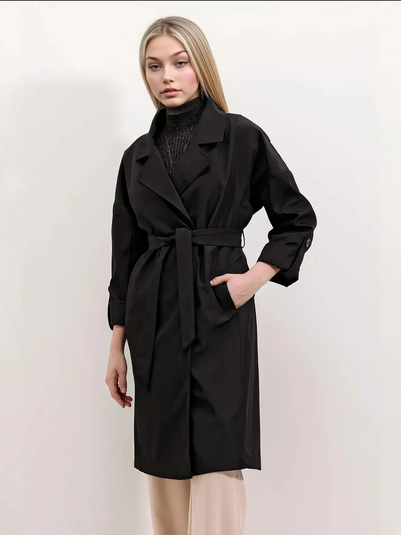 بيغ دارت معطف ترنش بنمط من البوليستر بياقة شال