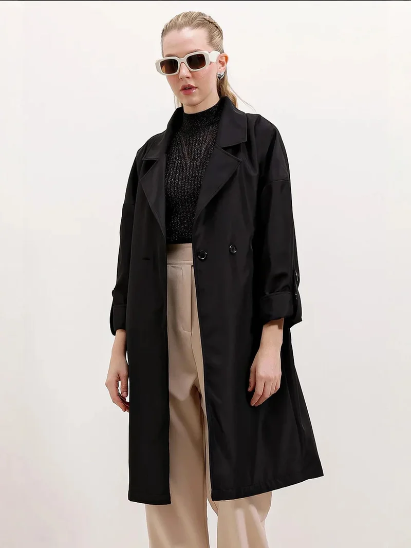 بيغ دارت معطف ترنش بنمط من البوليستر بياقة شال