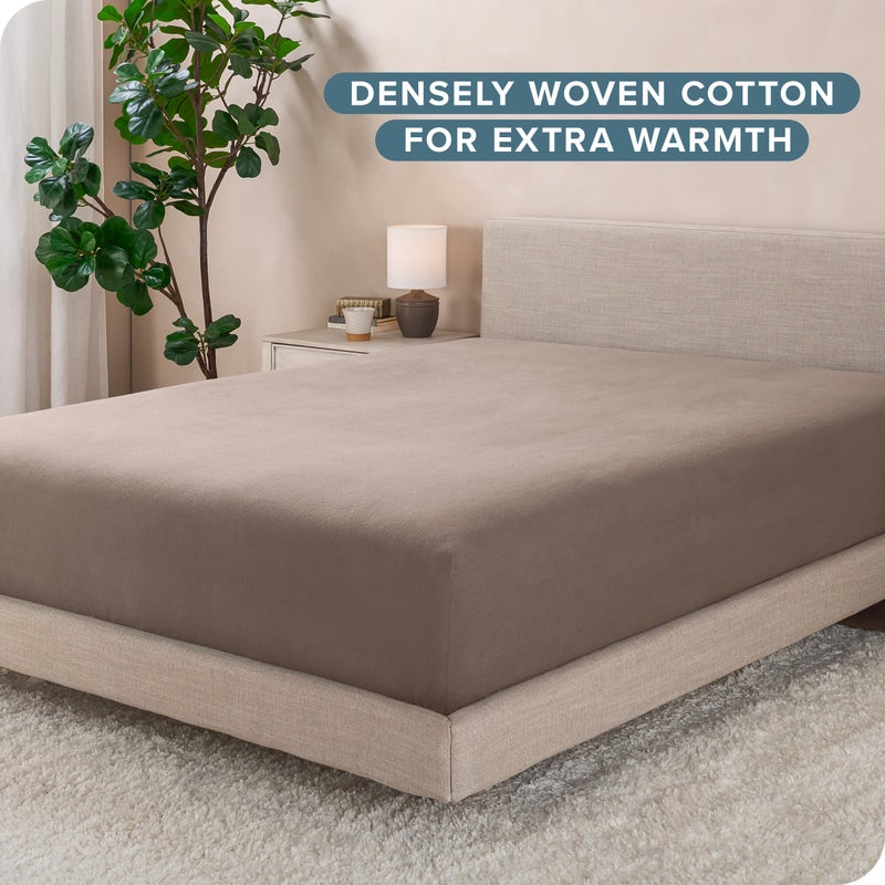 Bare Home Bare Home Flannel Fitted Bottom Sheet 100% Cotton  Velvety Soft Heavyweight - Double Brushed Flannel - Deep Pocket (Full  Taupe)  - Image 2