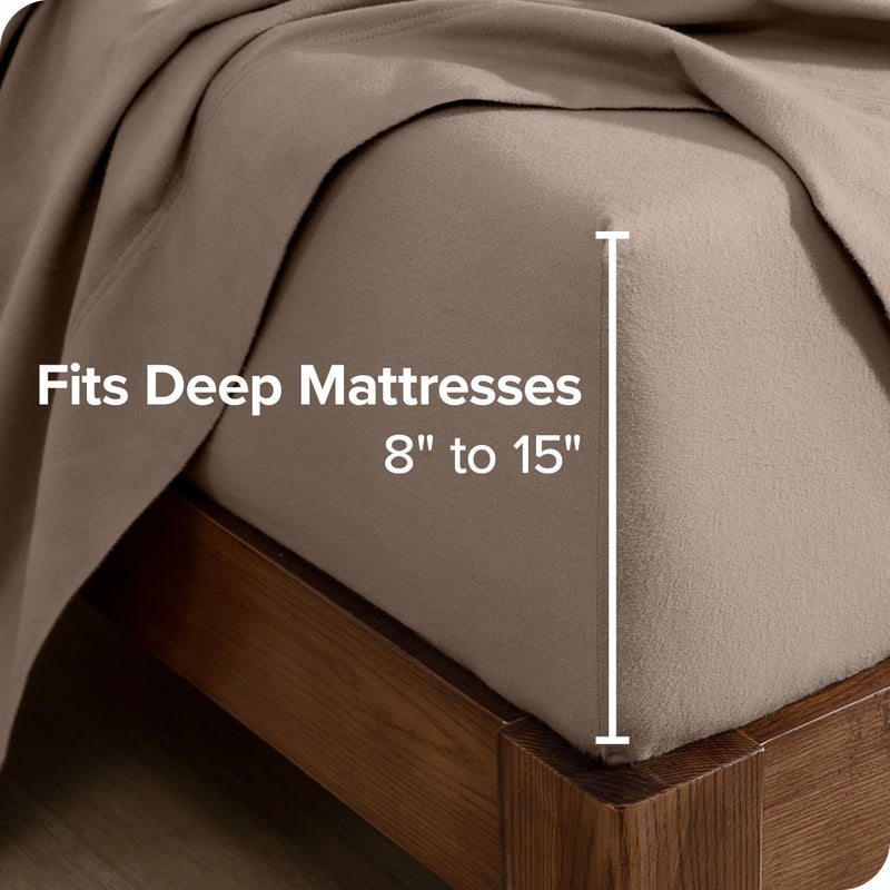 Bare Home Bare Home Flannel Fitted Bottom Sheet 100% Cotton  Velvety Soft Heavyweight - Double Brushed Flannel - Deep Pocket (Full  Taupe)  - Image 4