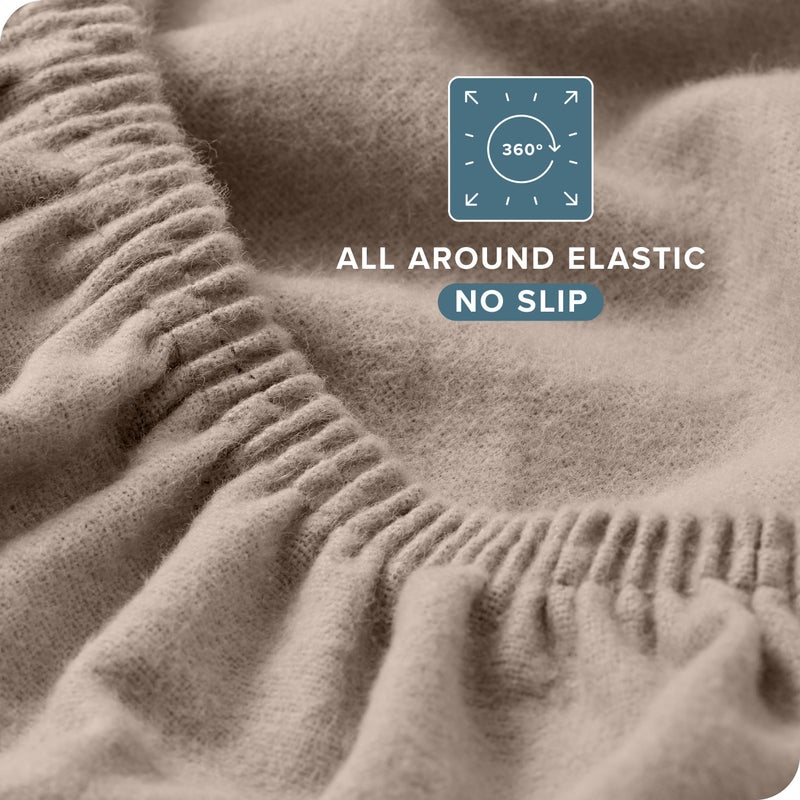 Bare Home Bare Home Flannel Fitted Bottom Sheet 100% Cotton  Velvety Soft Heavyweight - Double Brushed Flannel - Deep Pocket (Full  Taupe)  - Image 5