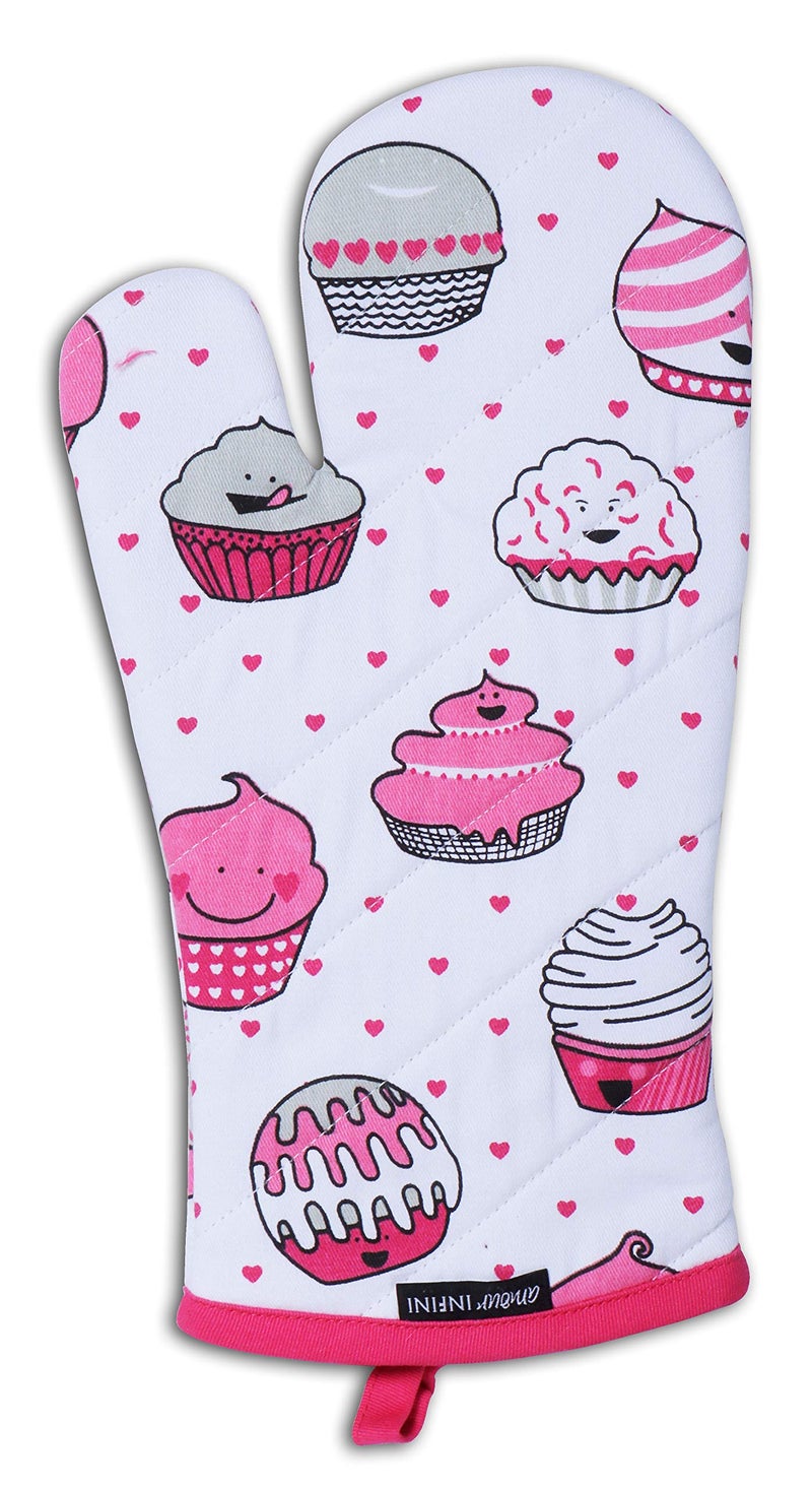 AMOUR INFINI Oven Mitts Set of 1 Quilted Liner with Hanging Loop Non Slip, Heat Resistant, Washable Reusable Oven Mitt (Valentine Cup Cake 7x13 Inches) - Image 4