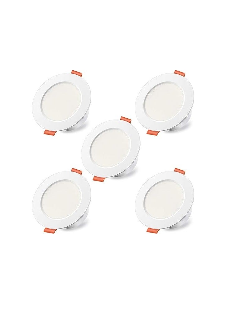 مصابيح سقف LED مدمجة، مصابيح دائرية، مصابيح داونلايت مقاس 3 بوصات، 8 وات 60 وات، 800 لومن، IP44 2700K أبيض دافئ (عبوة من 5 قطع) - Image 1