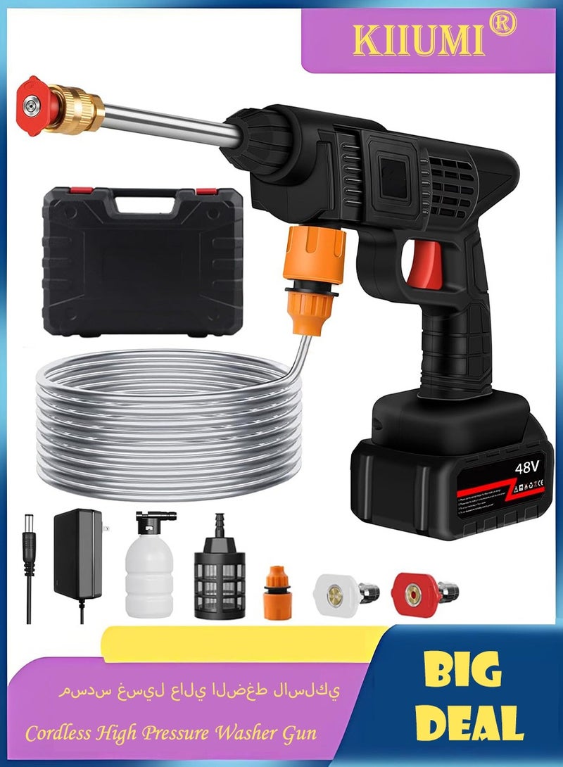 KIIUMI Car Washer Set,Cordless Pressure Washer Gun Set, 48V,12000mah High Pressure Car Pump, Wireless Household Wash Tool, Water Spray Gun, Portable Vehicle Cleaning Machine Set, Black - Image 1