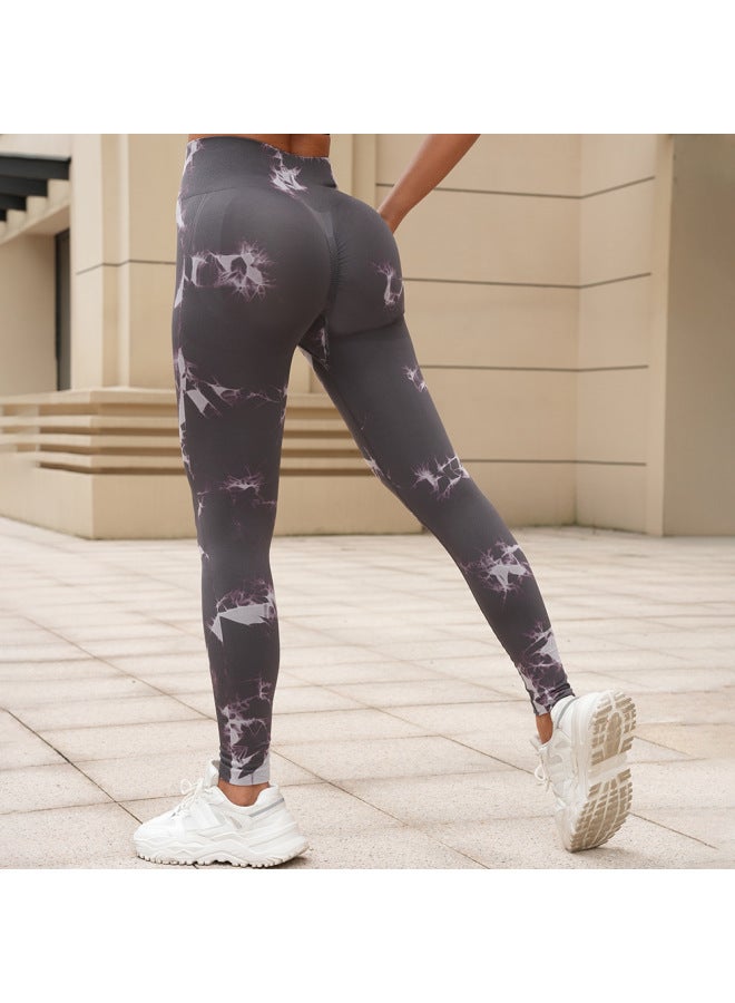 Seamless Smiley Tie-dye Yoga Pants High Waist Peach Hip Tight Pants High Elastic Fitness Pants