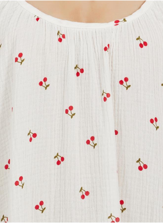 Styli Cherry Print Ruffled Trim Cotton Slip Dress  - Image 3